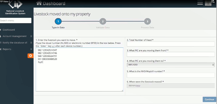 Screenshot of the NLIS property-to-property transfer page.