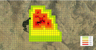 An example of dispersal scores where wind plumes overlap